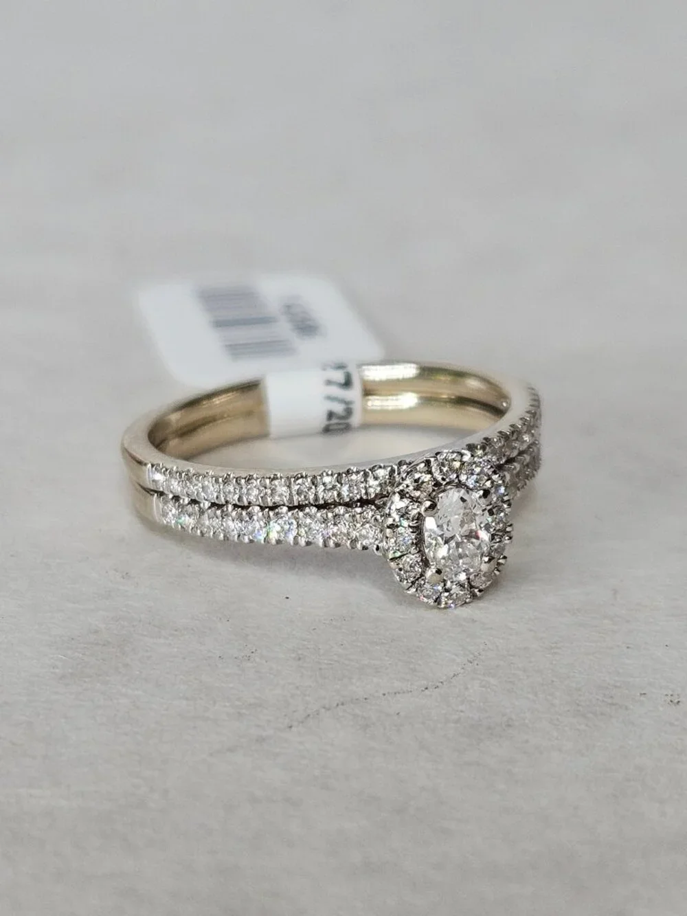 14K White Gold Oval Cut Diamond Halo Fused Wedding Ring Set 1.00TCW Size 8